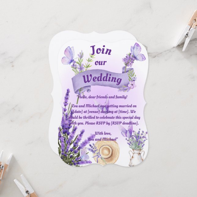 Convites Lavender Wedding Invitation (Frente/Verso In Situ)