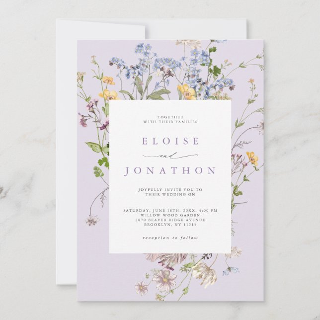 Convites Lavender Wildflower Meadow Garden QR Code Wedding (Frente)