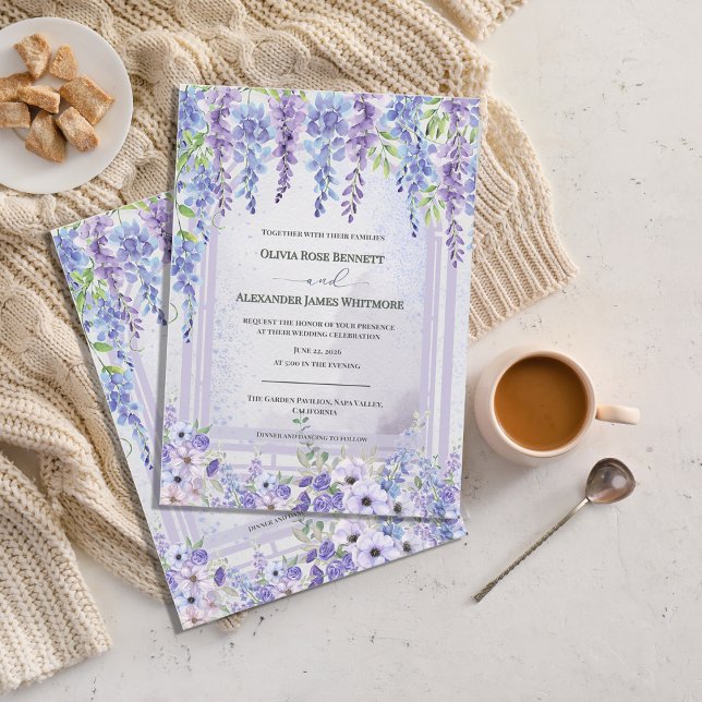 Convites Lavender Wisteria Floral Arch Wedding Invitation (Lavender Wisteria Floral Arch Wedding Invitation | Romantic Purple Garden Wedding Invite)