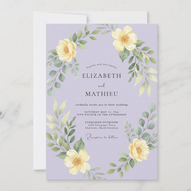 Convites Lavender Yellow Airy Meadow Wedding (Frente)