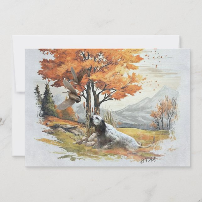 Convites "Laverack" O Setter Inglês caçando (Frente)