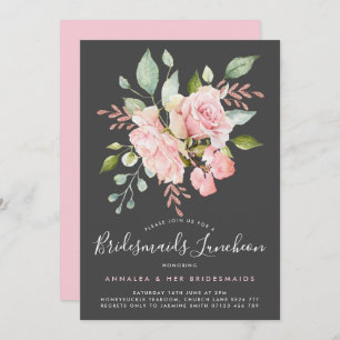 Convites Lavish Pink Roses & Glitter Bridesmaids Luncheon