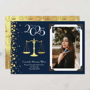 Convites Lawyer Law School Gold Graduation Navy Blue Invita