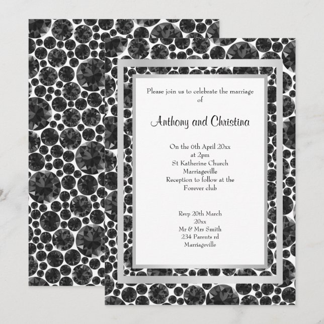 CONVITES LAYER DIAMOND BLACK SILVER ELEGANT WEDDING (Frente/Verso)