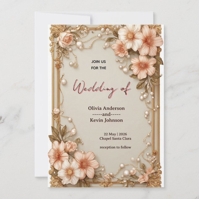 Convites 🌿 Layout Floral de Casamento Romântico Suave 🌿 (Frente)