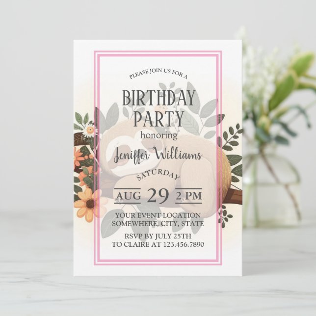 Convites Lazy sloth sleeping on a branch cartoon            (Em pé/Frente)