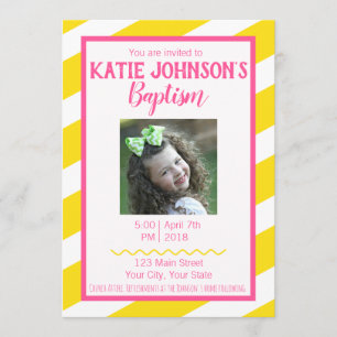 Convites LDS Baptism Invitation GIRL - Amarelo e Rosa