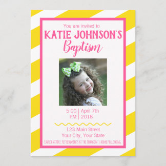 Convites LDS Baptism Invitation GIRL - Amarelo e Rosa