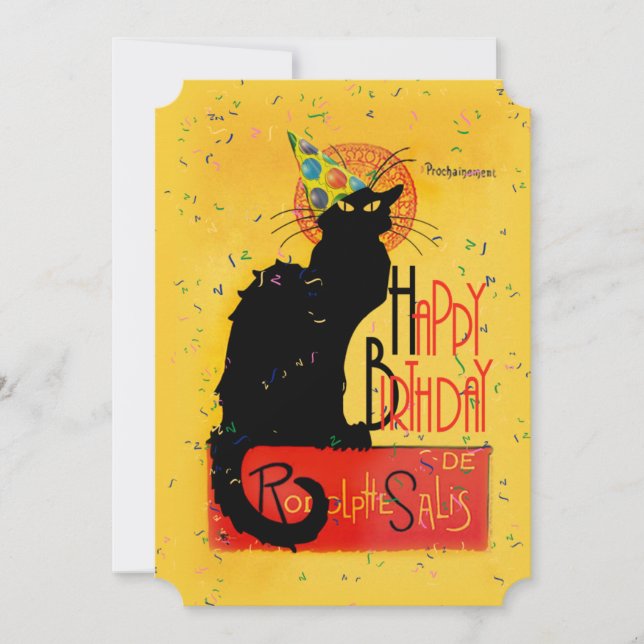 Convites Le Chat Noir - Feliz Aniversário Saudações (Frente)