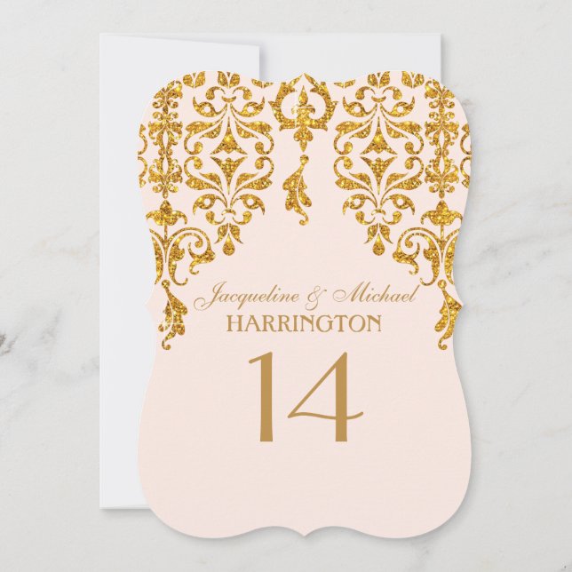 Convites Leaf Damask Art Nouveau Glitter Table Number (Verso)