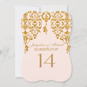 Convites Leaf Damask Art Nouveau Glitter Table Number