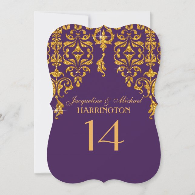 Convites Leaf Damask Art Nouveau Glitter Table Number (Verso)