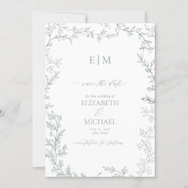 Convites Leaf Sage Green Elegant Monograma Salve a Data