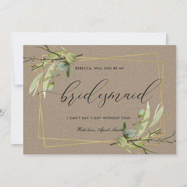 CONVITES LEAFFT FOLIAGE WATERCOLOR SER MINHA BRIDESMAID (Frente)