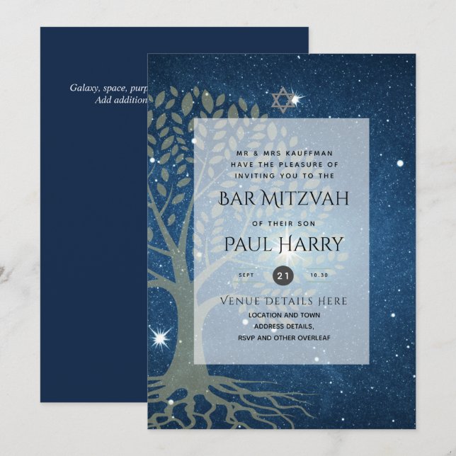 Convites Leah G Elegante Bar de Música Mitzvah Jewish Torah (Frente/Verso)