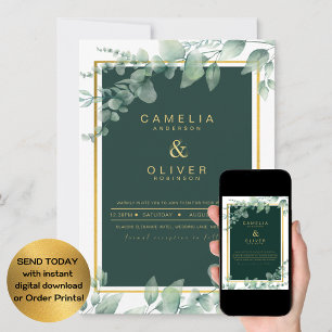 Convites Leah G Eucalyptus Greenery Dourado WEDDING CÓDIGO 