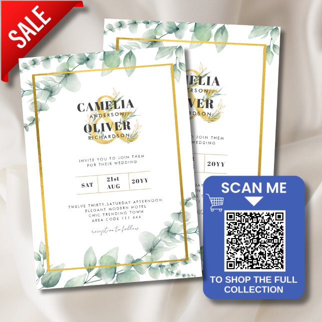 Convites Leah G Eucalyptus Greenery Dourado WEDDING CÓDIGO  (Criador carregado)