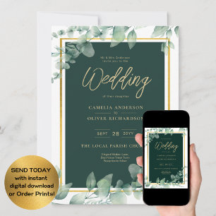 Convites Leah G Eucalyptus Greenery Dourado WEDDING CÓDIGO 