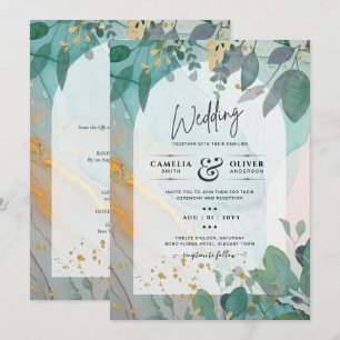 Convites Leah G Seaglass Inv. Casamento Dourado Verde com T