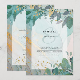 Convites Leah G Seaglass Inv. Casamento Dourado Verde com T