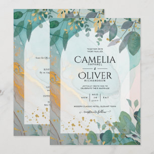 Convites Leah G Seaglass Inv. Casamento Dourado Verde com T