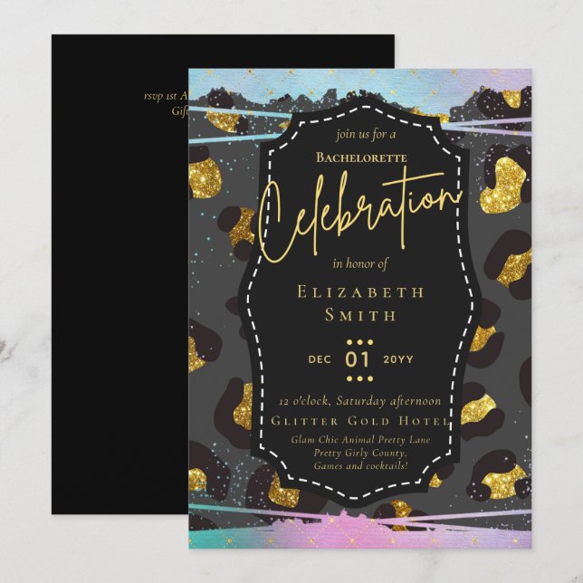 Convites LeahG Bonito Girly Bachelorette Glam Animal Prints (Frente/Verso)