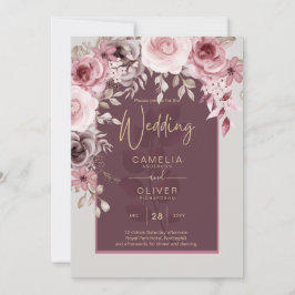 Convites LeahG Burgundy Blush Pink Roses Casamento outono I