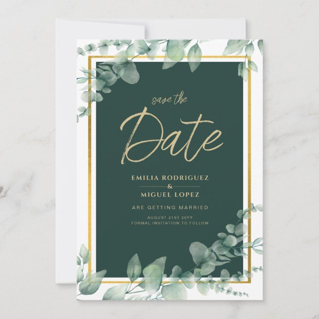 Convites LeahG Eucalipto Verde Dourado CASAMENTO QR CODE (Frente)