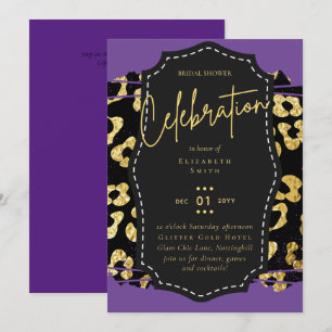 Convites LeahG Glam Dourado Roxo Estampas de Animais Chá de
