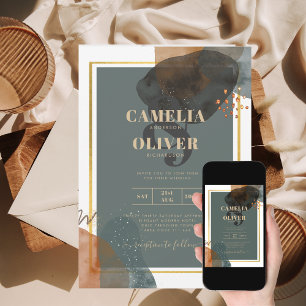 Convites Leahg Modern Abstrato TEAL EARTH TONES Bold Quirky