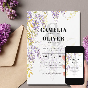 Convites LeahG Roxo Dourado Modelo WISTERIA