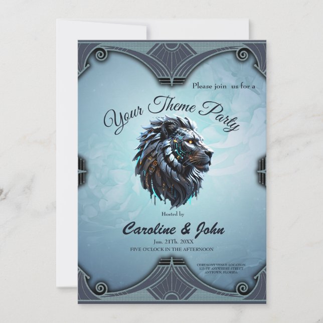 Convites Leão cibernético Fusão de energia e tecnologia (Frente)