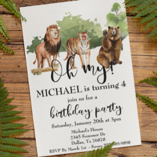 Convites Leão Tigre Urso Ah, Meu Tema de Selva Aquarela