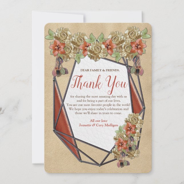 Convites Leather Geométrica e Textura de Suede Obrigado (Frente)