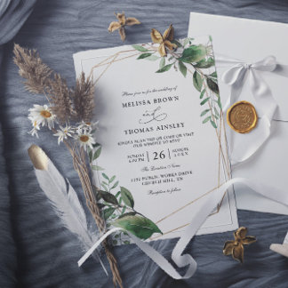 Convites Leaves Eucalyptus Gold Budget QR Code Wedding