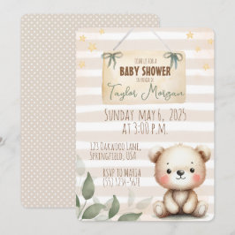 Convites Leaves Watercolor Teddy Bear