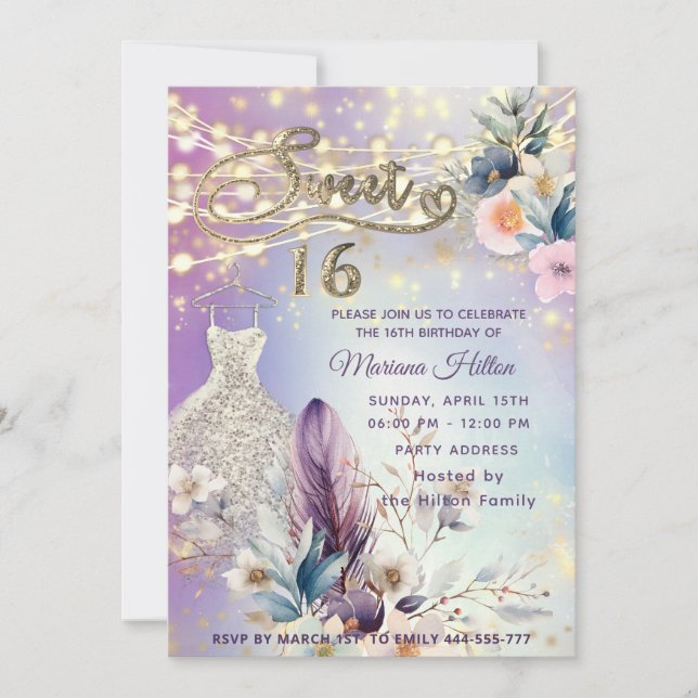 Convites Legal boho floral brilho (Frente)