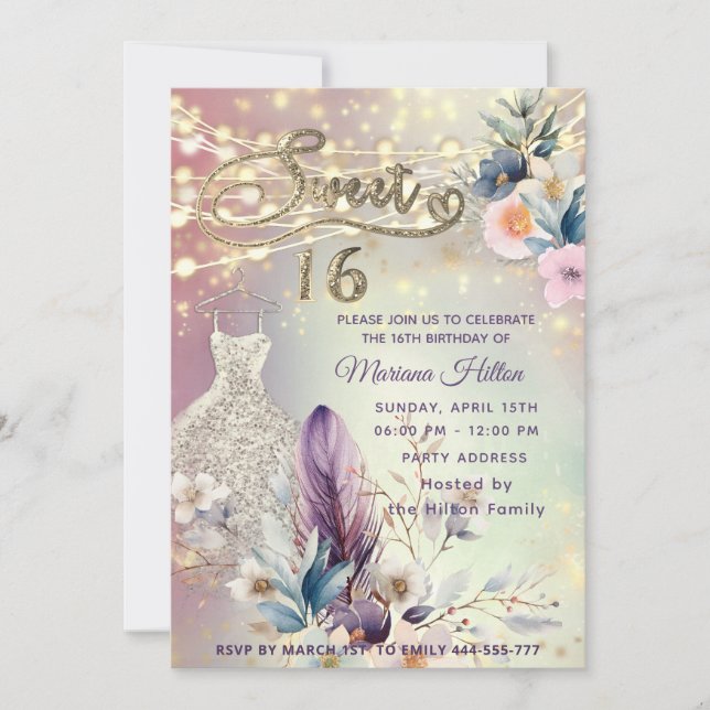Convites Legal boho floral brilho (Frente)