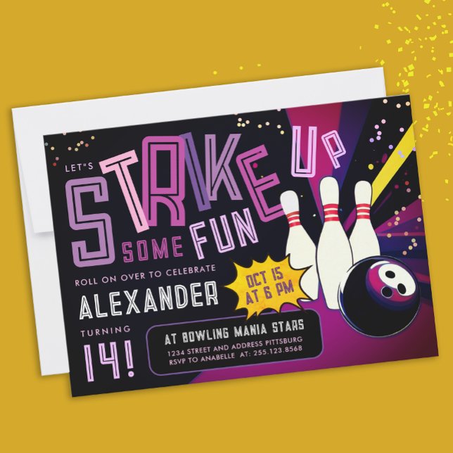 Convites Legal Boliche Gritante Colorida Partido Roxo (Criador carregado)