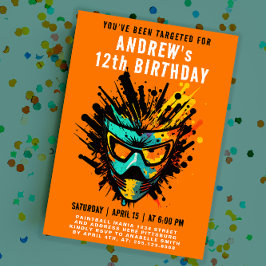 Convites Legal Colorida Paintball Splatter Orange Party