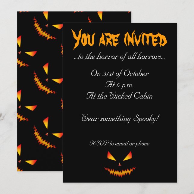 Convites Legal e assustador Jack O'Lanterna na cara do Dia  (Frente/Verso)