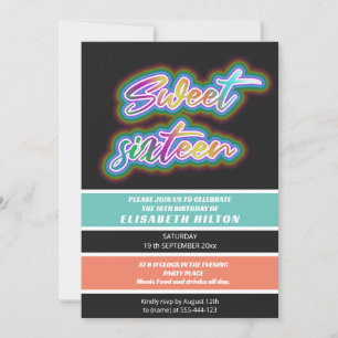 Convites Legal e divertida tipografia neon stripes doce 16