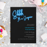 Convites Legal foto azul-neon com retrato surpresa Sweet 16<br><div class="desc">É uma surpresa! Legal guião azul neon retro preto Foto doce 16 aniversários de neon.</div>