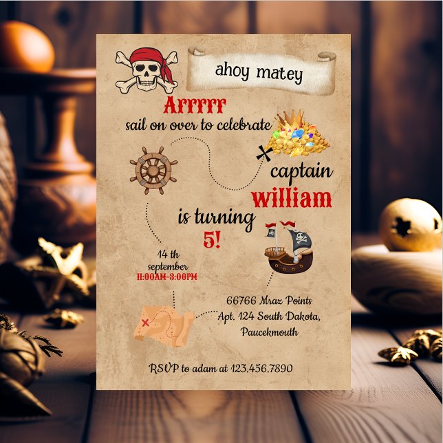 Convites legal navio de piscina bonitinho Pirata Aniversári (Criador carregado)