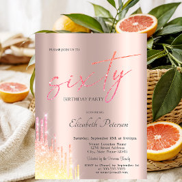 Convites Legal Ombre Glitter Drips Rosa Dourado 60º anivers