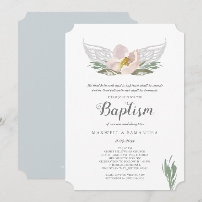 Convites Legal Pessegueira Aquarela Florais Anjos Batismo (Frente/Verso)