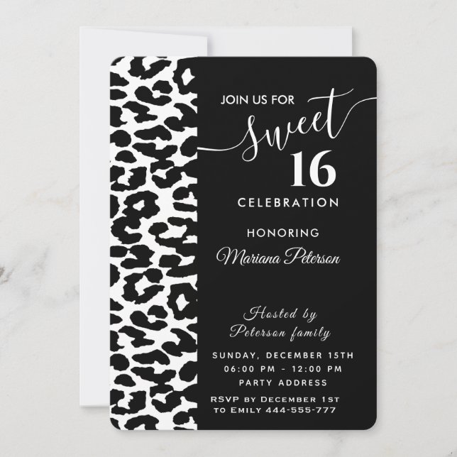 Convites Legal Trendy Black White Leopardo 16 (Frente)