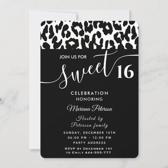 Convites Legal Trendy Black White Leopardo 16 Invitati (Frente)