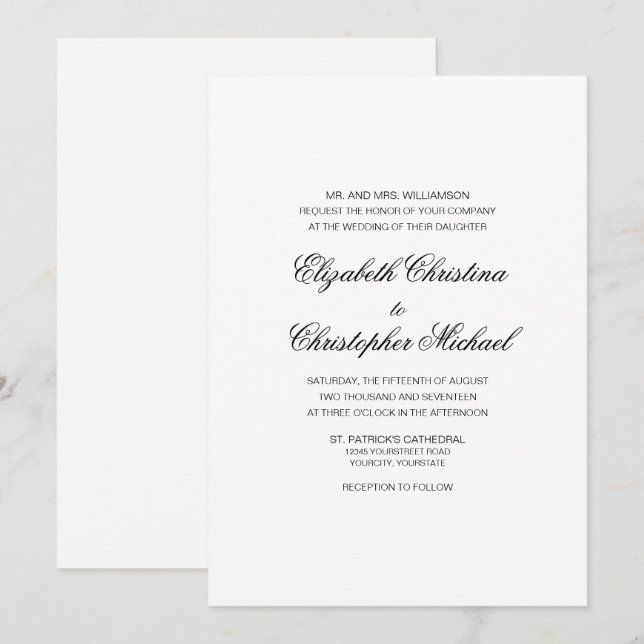 Convites Legância Tradicional Compacta (Recepção a Seguir) (Frente/Verso)