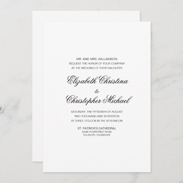 Convites Legância Tradicional Compacta (Sem Recepção) (Frente/Verso)